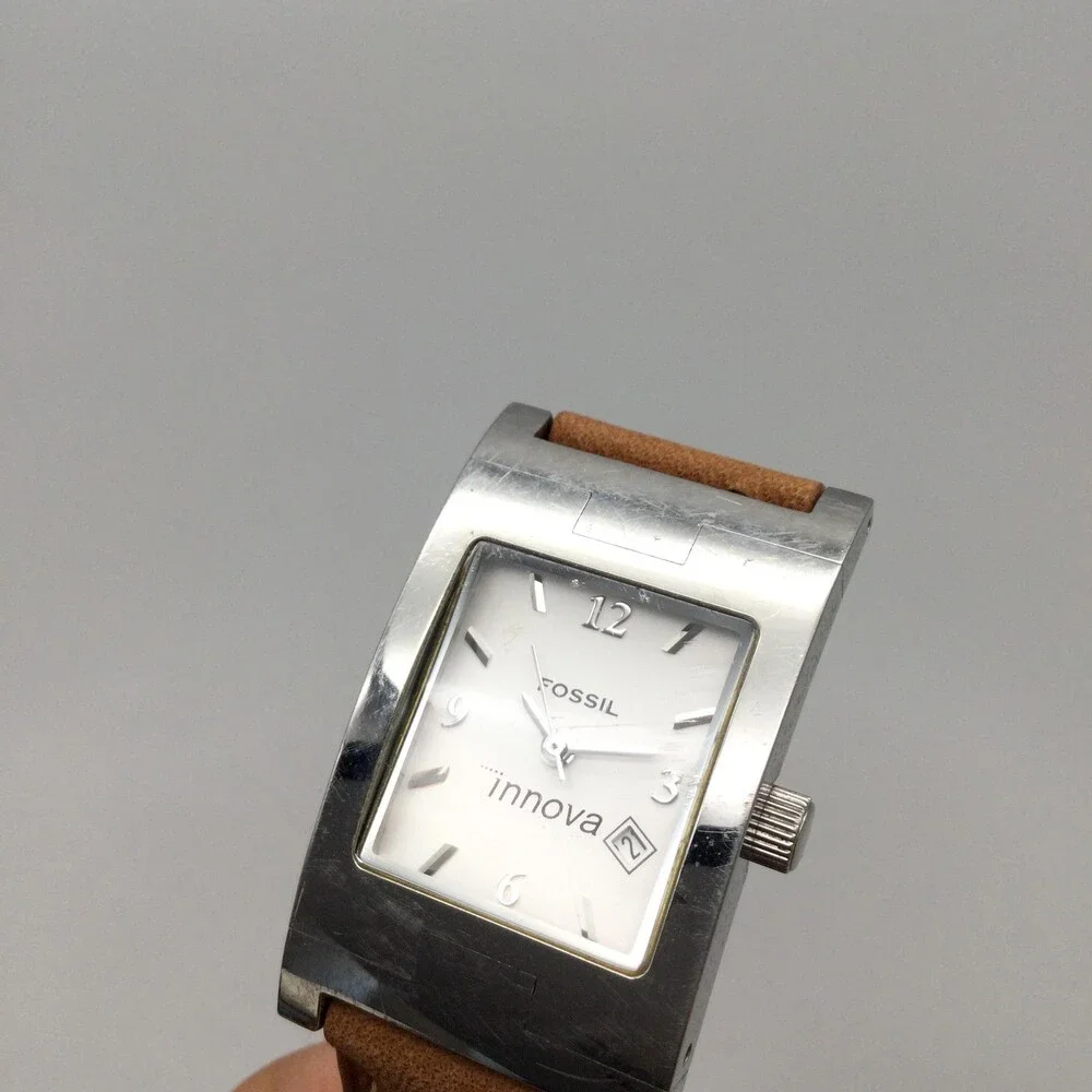 Fossil Innova Watch Women 24mm Date Silver Tone Brown Leather PR5169 New Battery